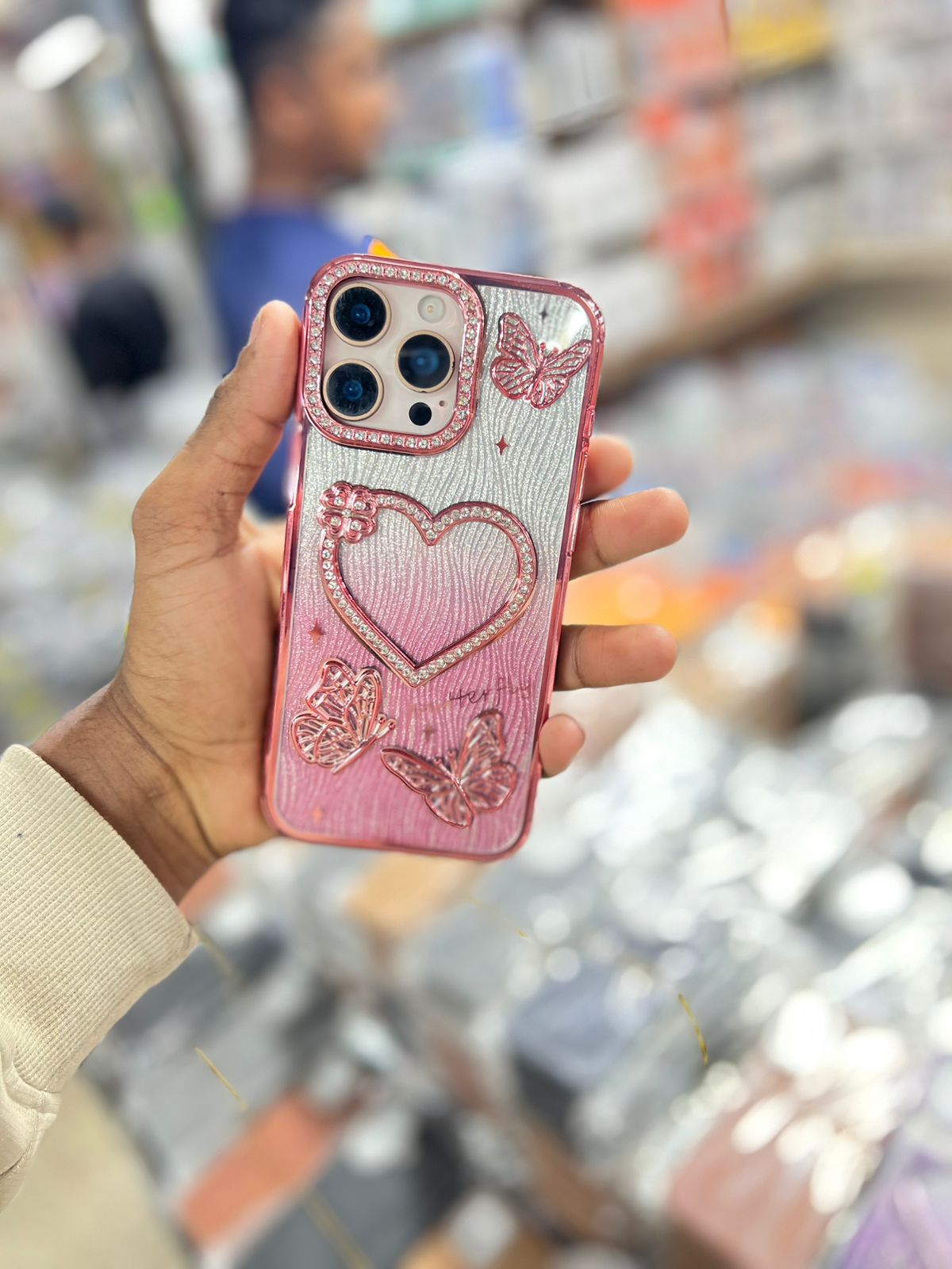7 Butterfly Heart Glitter Phone Case - Image 1