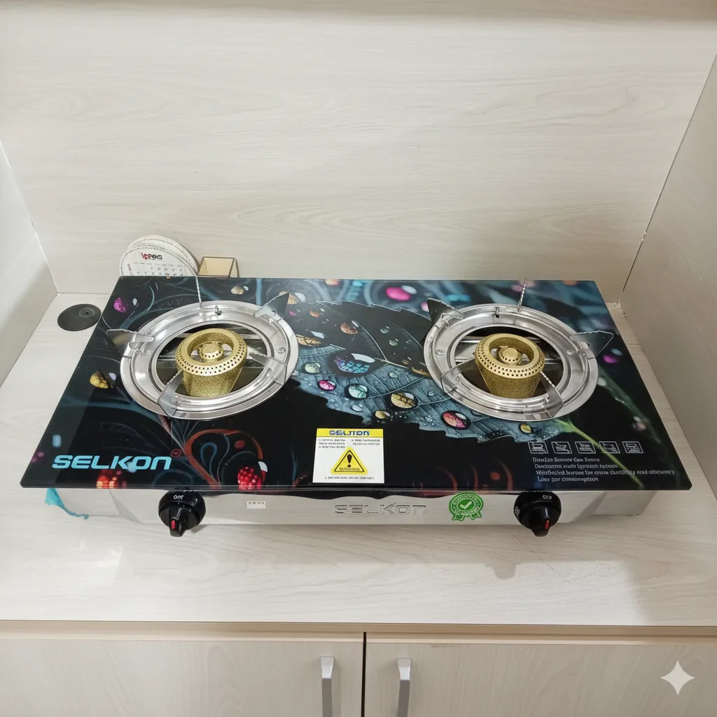 Untitled (35) Selkon 2 Burner Gas Stove – Butterfly Leaf Glass Top - Image 1